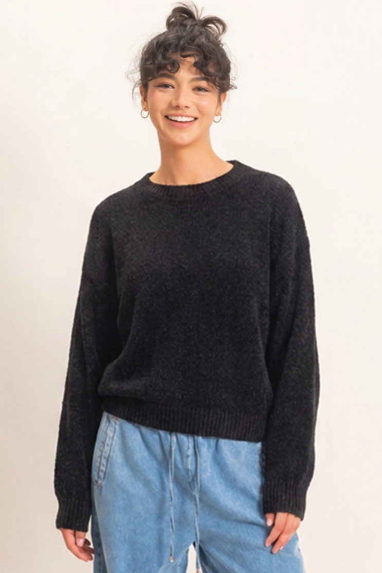 •SPENCER - BLACK• chenille knit sweater