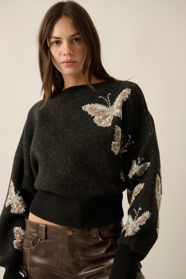 •DARLA - BLACK• butterfly jacquard knit sweater