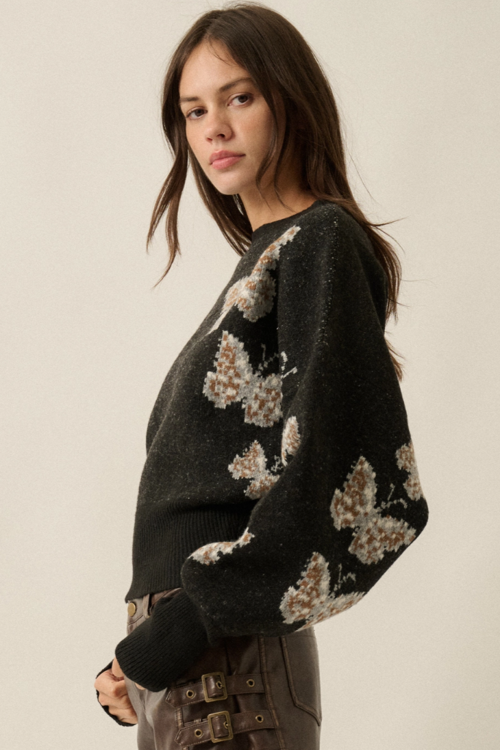 •DARLA - BLACK• butterfly jacquard knit sweater