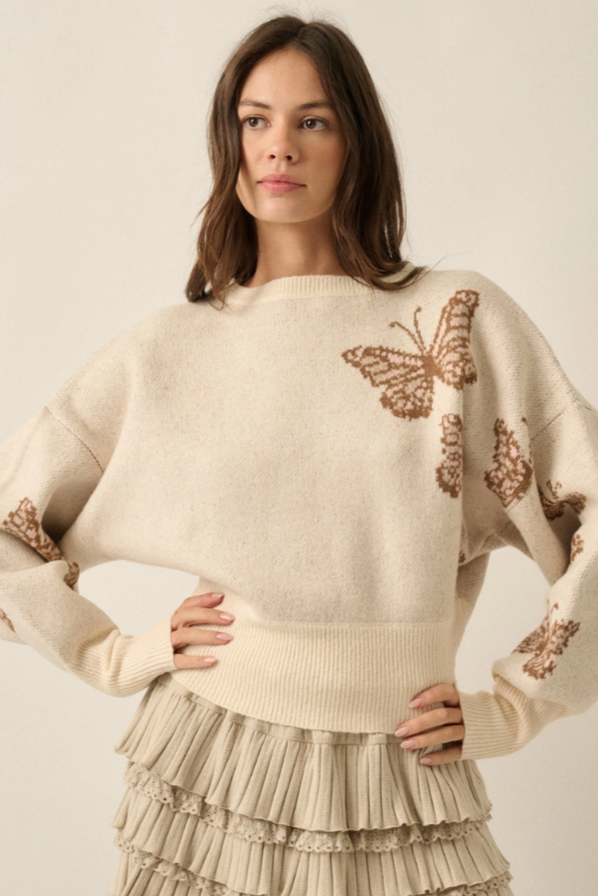 •DARLA - CREAM• butterfly jacquard knit sweater