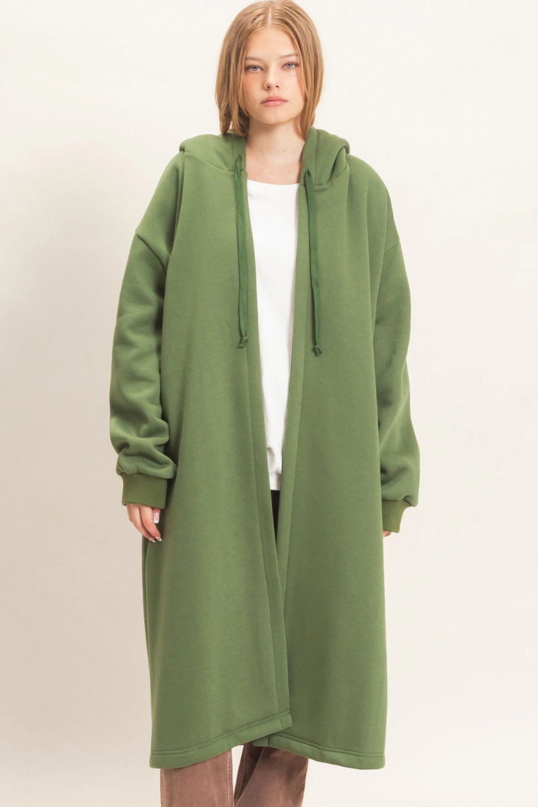 •CHANTELLE - HEDGE GREEN• cotton blend oversized hooded coat