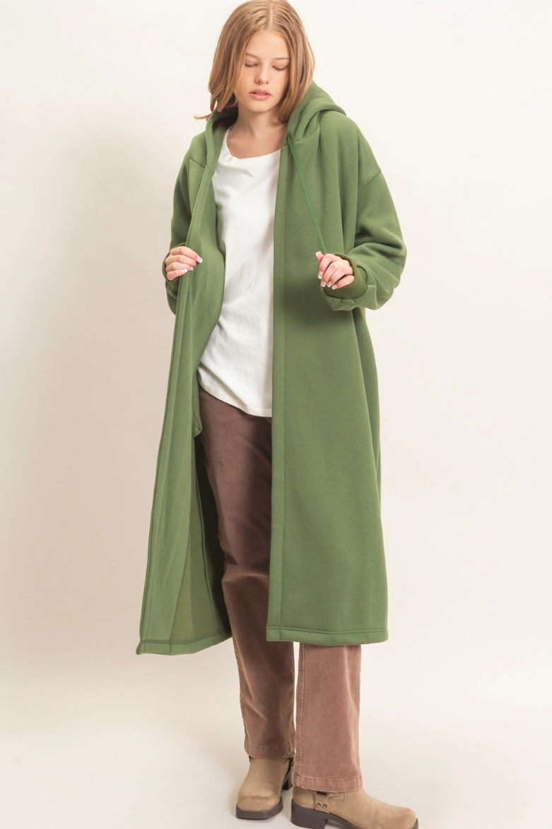 •CHANTELLE - HEDGE GREEN• cotton blend oversized hooded coat