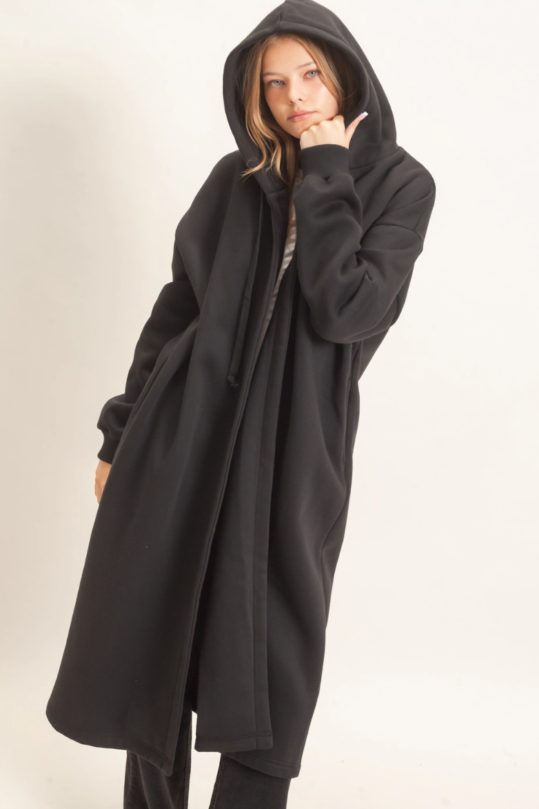 •CHANTELLE - BLACK• cotton blend oversized hooded coat