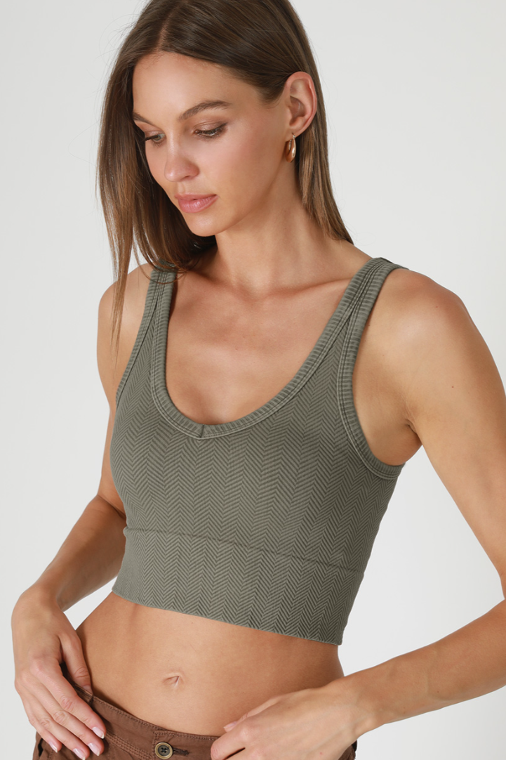 •HERRINGBONE REVERSIBLE• vintage washed cropped tank top (USA)