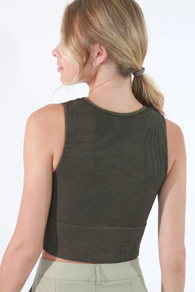 •RIBBED DEEP-V• vintage washed cropped tank top (USA)