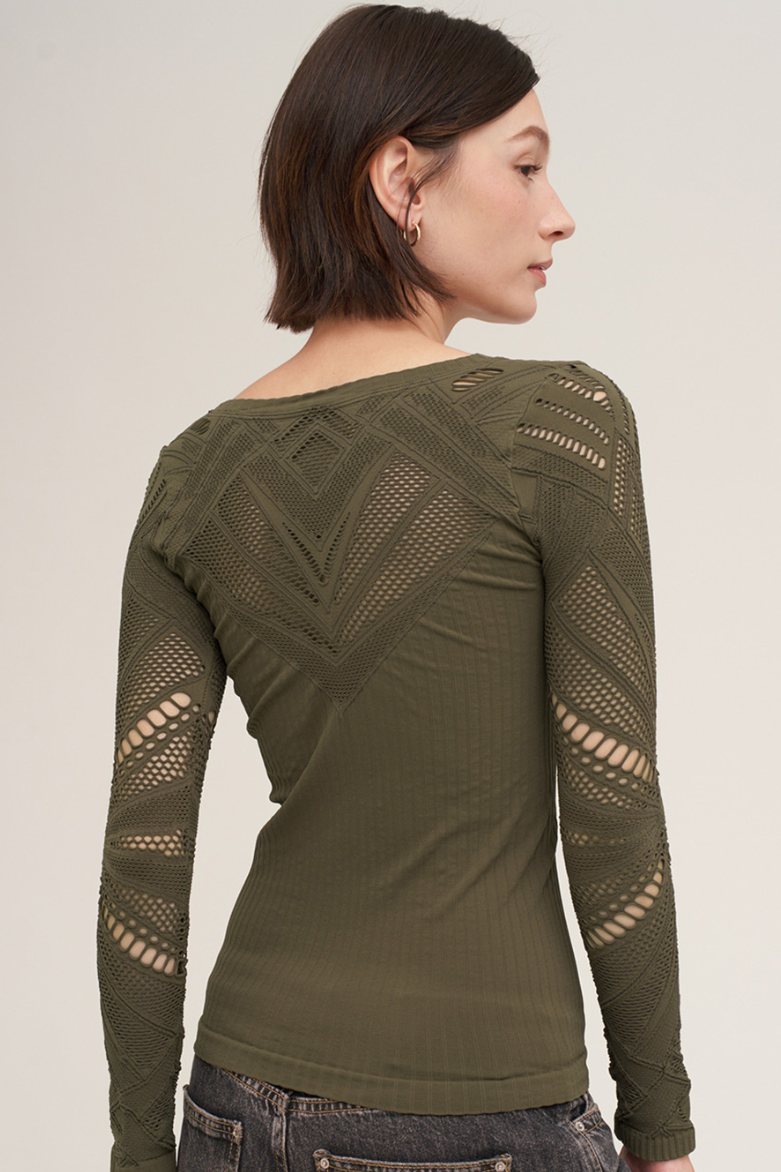 •WIDE RIBBED WEB KNIT• long sleeve top (USA)
