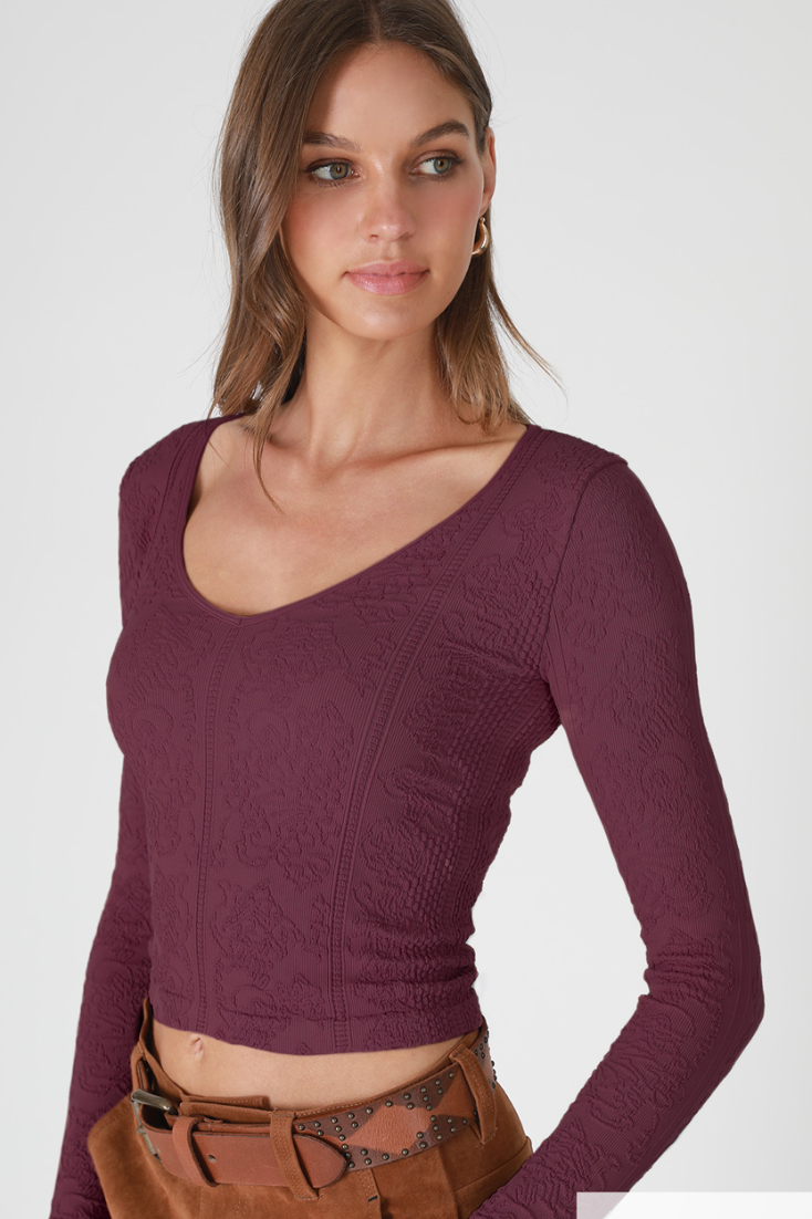 •LACE V-NECK• long sleeve top (USA)