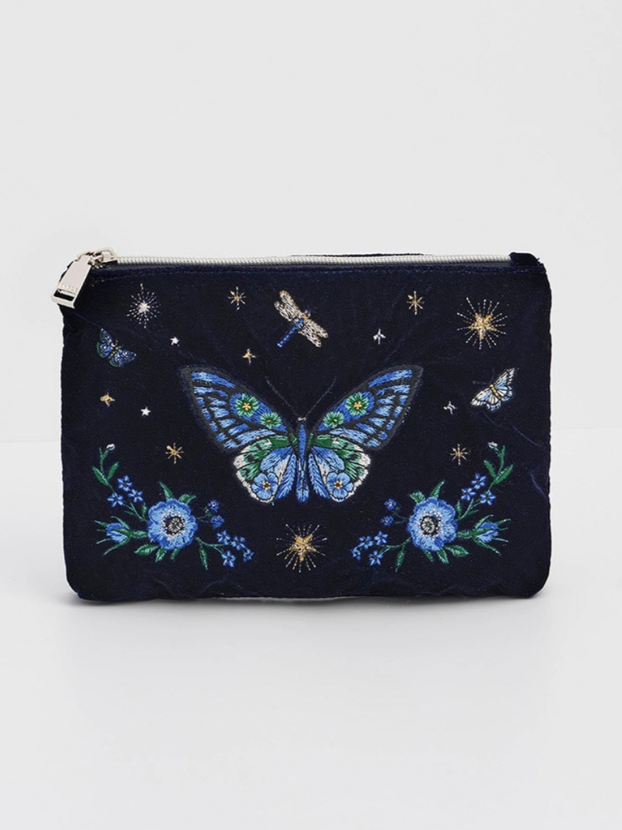 •BUTTERFLY• medium embroidered velvet pouch