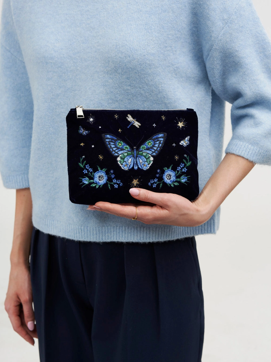 •BUTTERFLY• medium embroidered velvet pouch