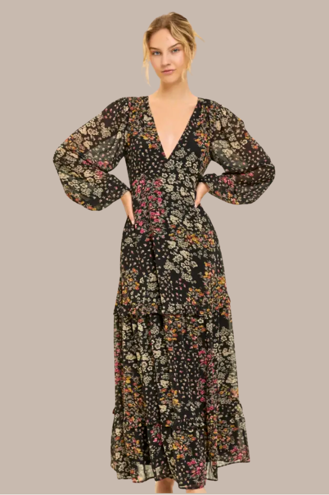 •AGATHA• semi-sheer long sleeve maxi dress
