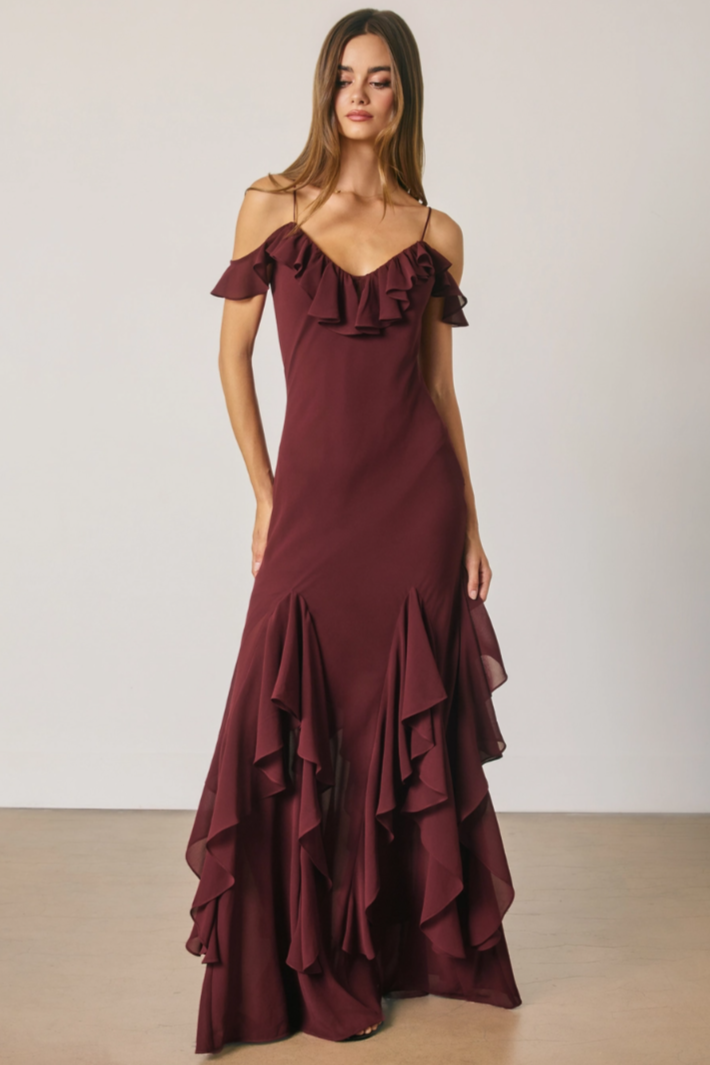 •SALMA• ruffled sunny shoulder maxi dress