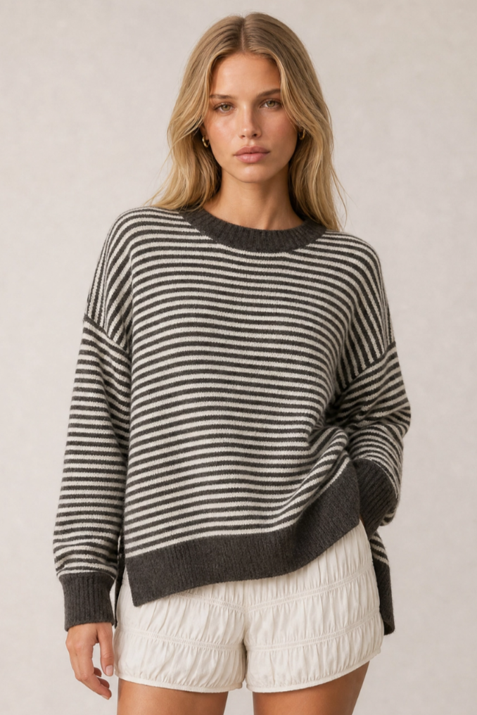 •AUDREY• striped side slit sweater