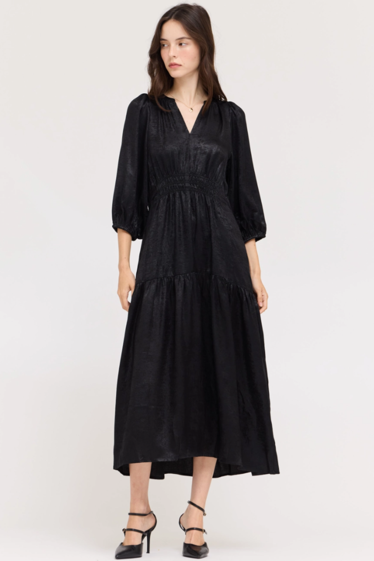 •NYX - MIDNIGHT• 3/4 sleeve midaxi dress