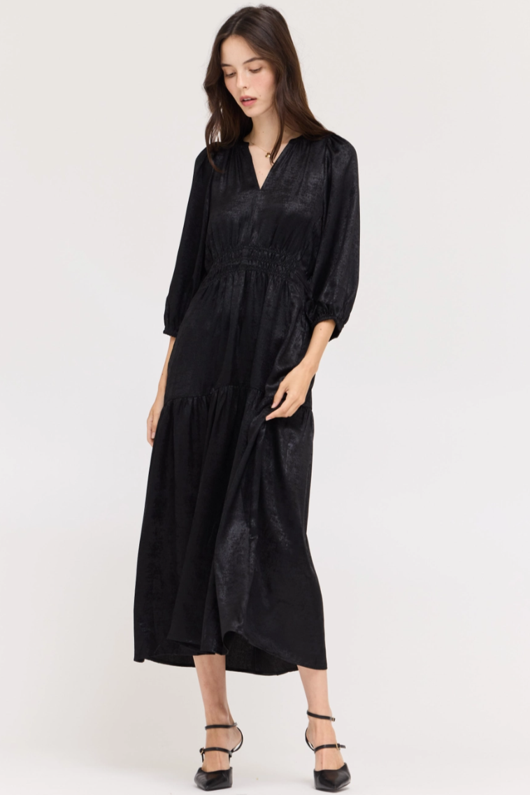 •NYX - MIDNIGHT• 3/4 sleeve midaxi dress