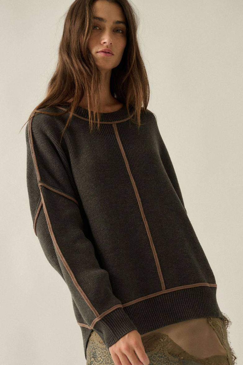 •JUNIPER - CHARCOAL• cotton blend exposed seam sweater