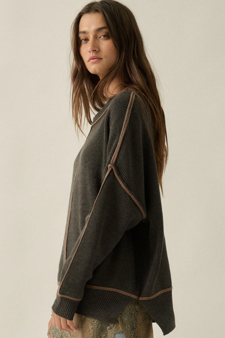 •JUNIPER - CHARCOAL• cotton blend exposed seam sweater
