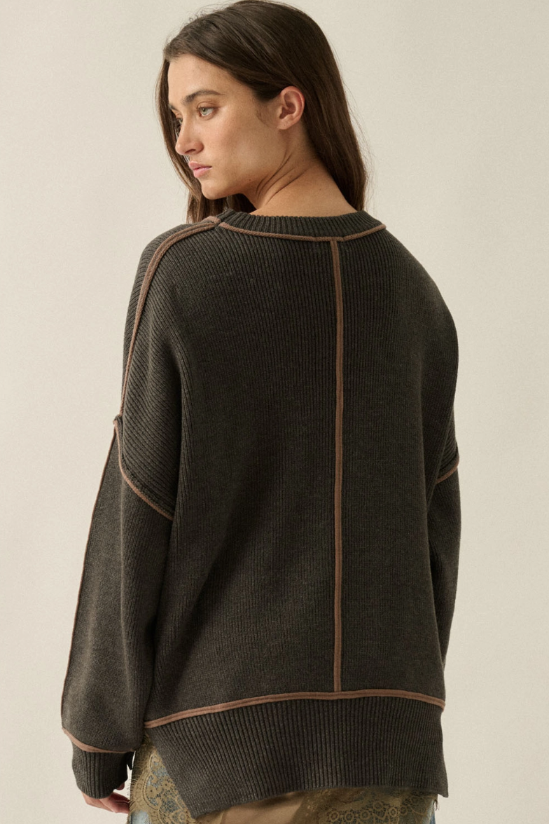 •JUNIPER - CHARCOAL• cotton blend exposed seam sweater