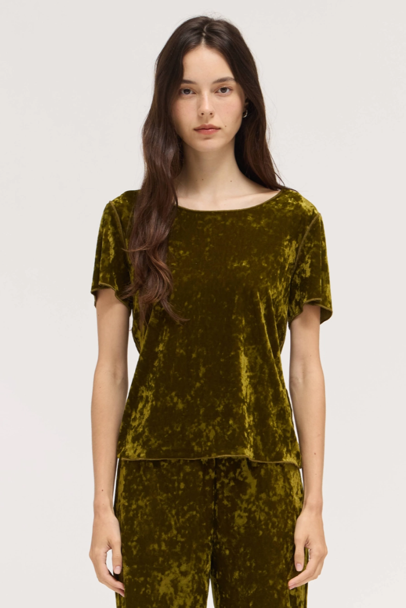 •PIPER• crushed velvet short sleeve top