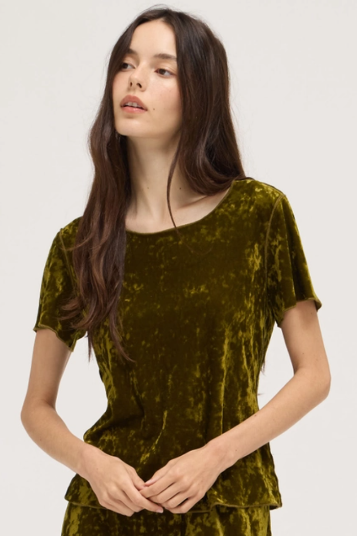 •PIPER• crushed velvet short sleeve top