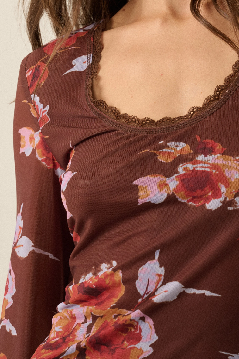 •CLEO• semi-sheer scoop neck bell sleeve top