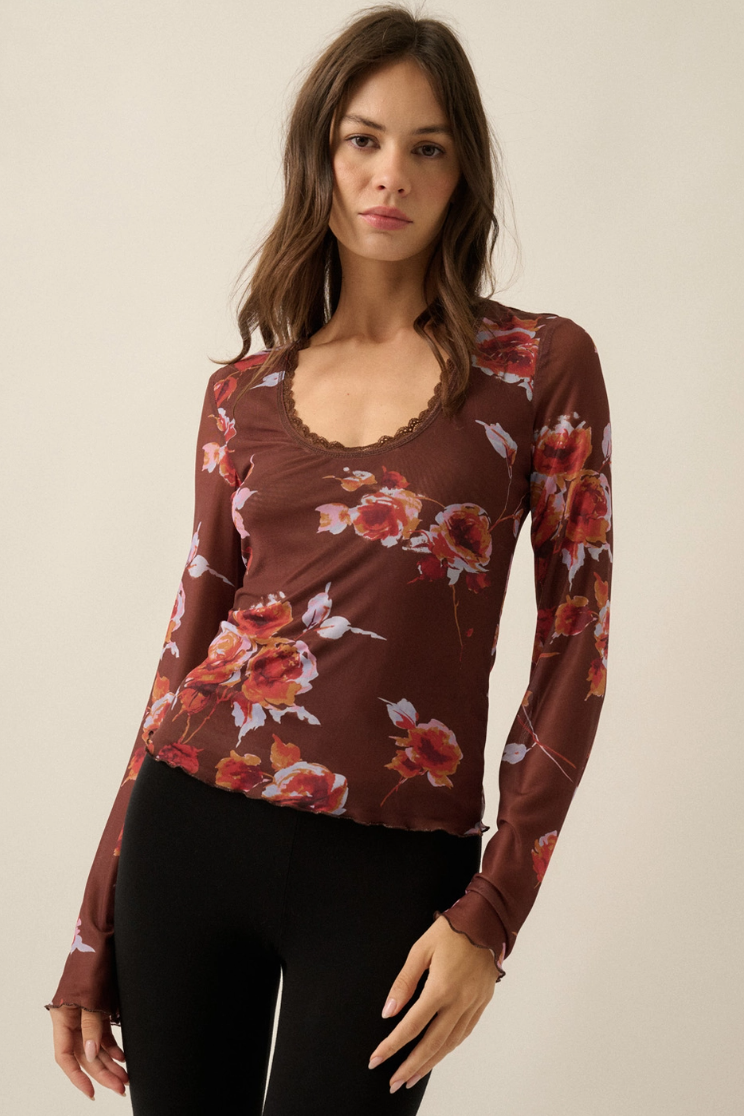 •CLEO• semi-sheer scoop neck bell sleeve top