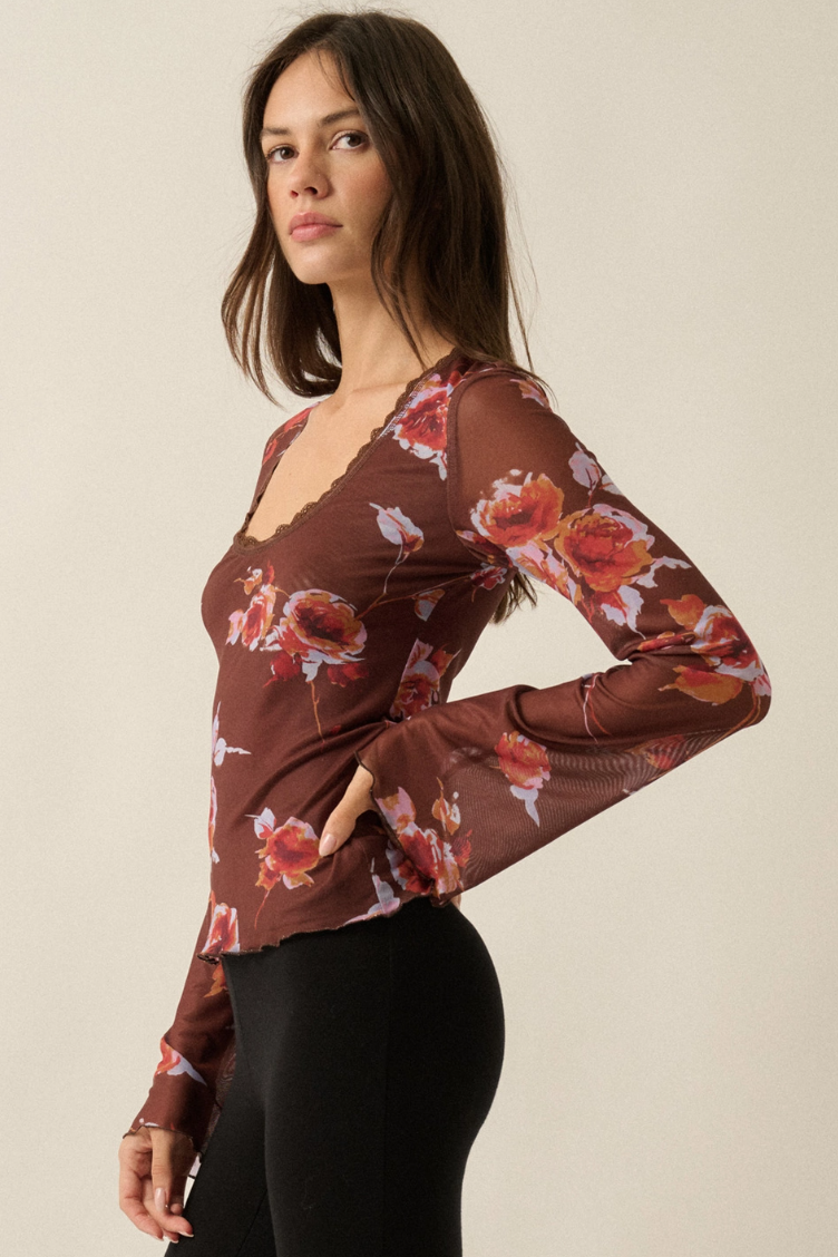 •CLEO• semi-sheer scoop neck bell sleeve top