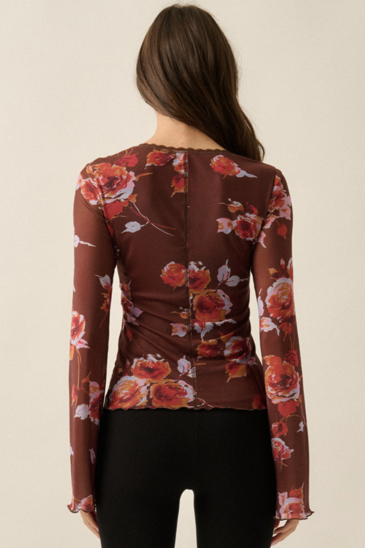 •CLEO• semi-sheer scoop neck bell sleeve top