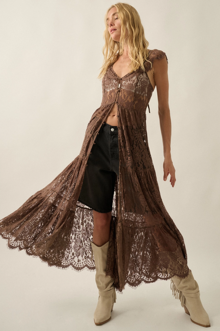 •DARK DOVE• lacy cotton blend cap sleeve duster