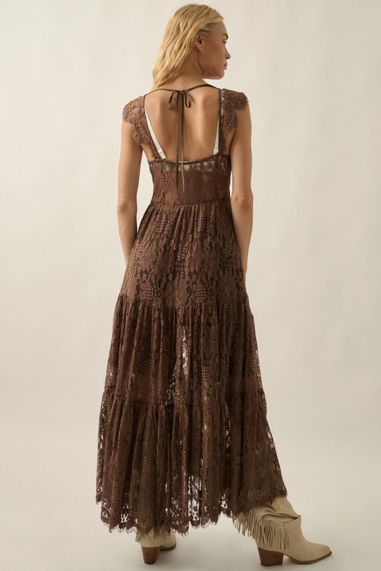 •DARK DOVE• lacy cotton blend cap sleeve duster