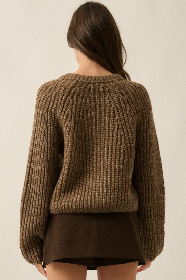 •DAPHNE - COCOA• cotton blend ribbed knit cardigan