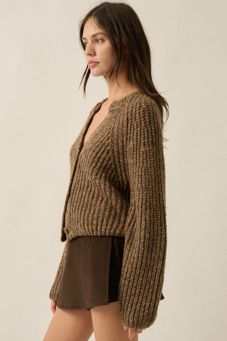 •DAPHNE - COCOA• cotton blend ribbed knit cardigan