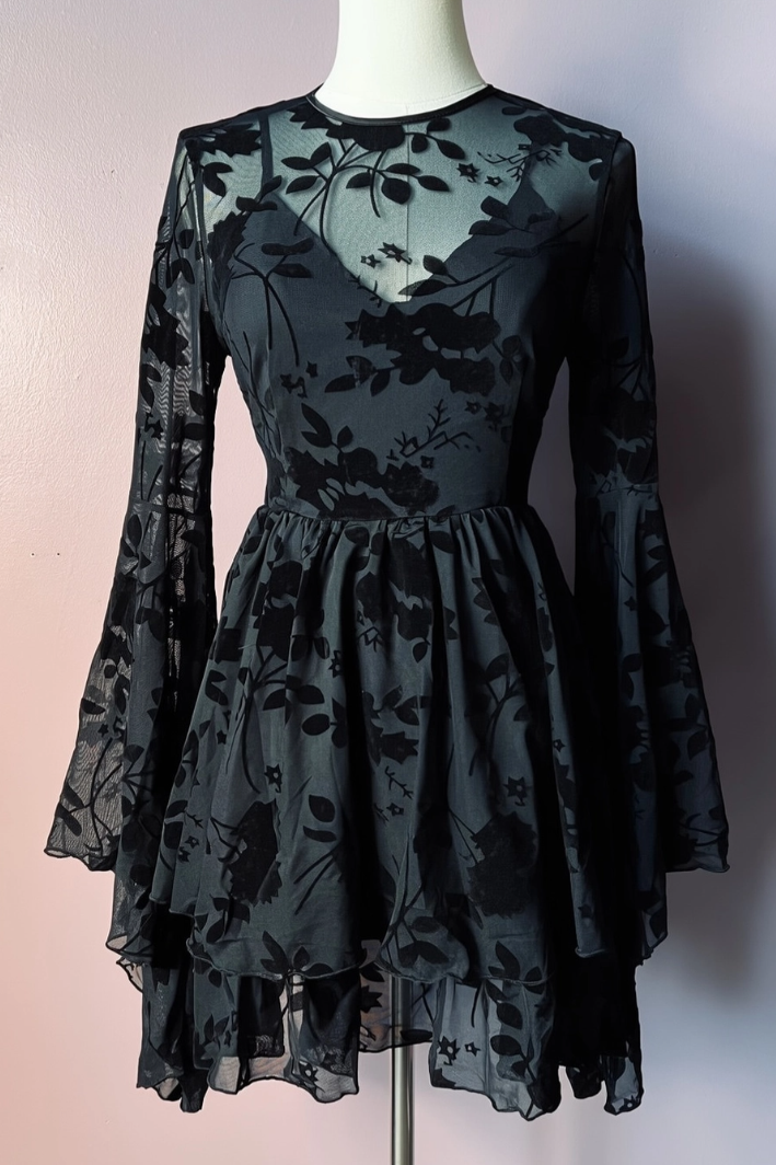 •ASTORIA• velvet burnout bell sleeve mini dress