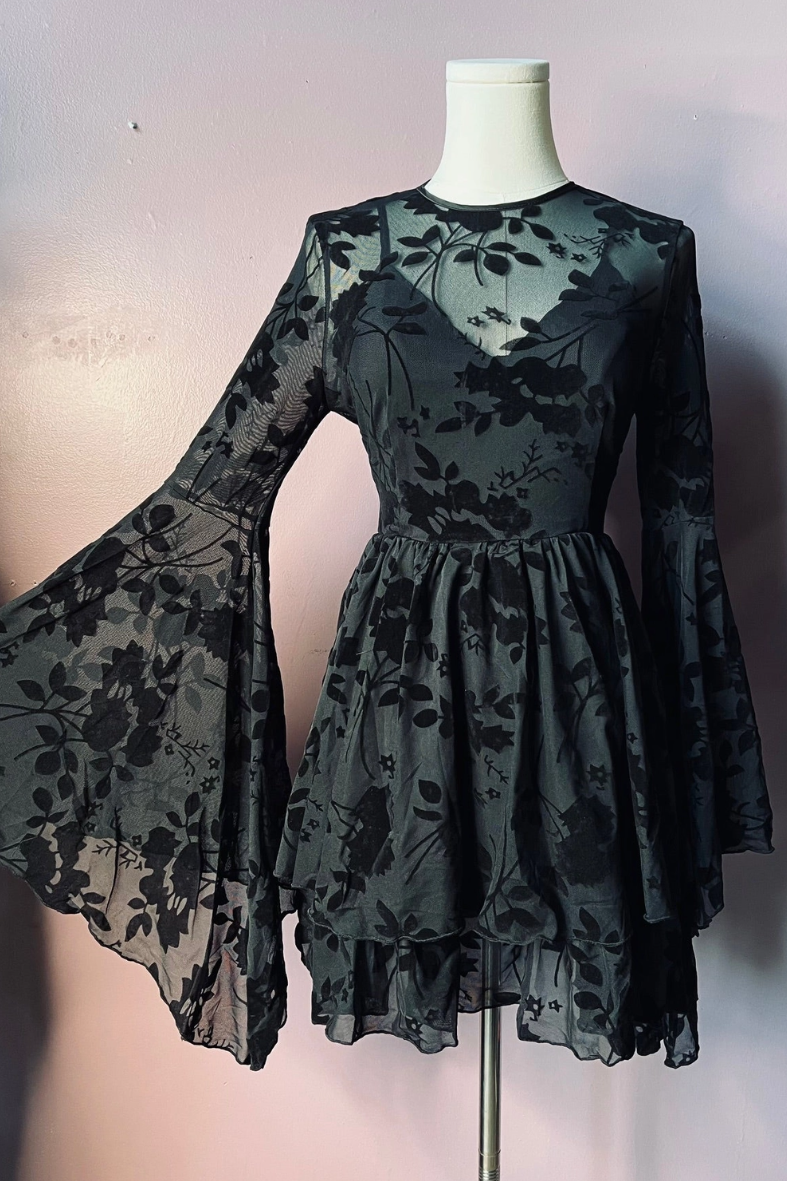 •ASTORIA• velvet burnout bell sleeve mini dress
