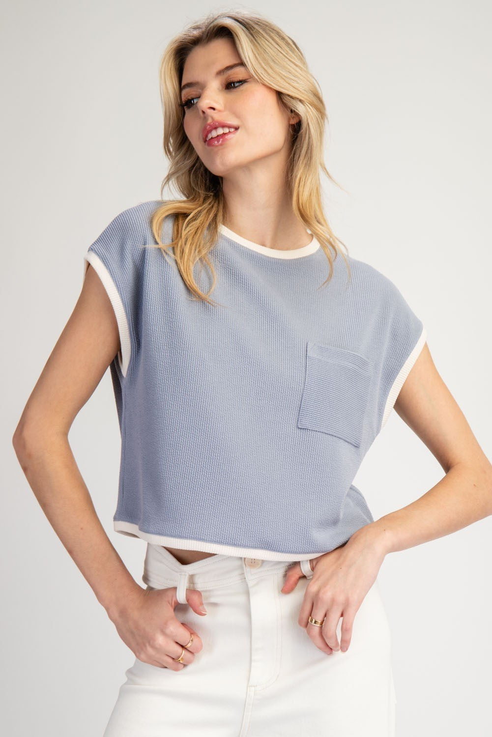 •LOGAN• two-tone short sleeve top