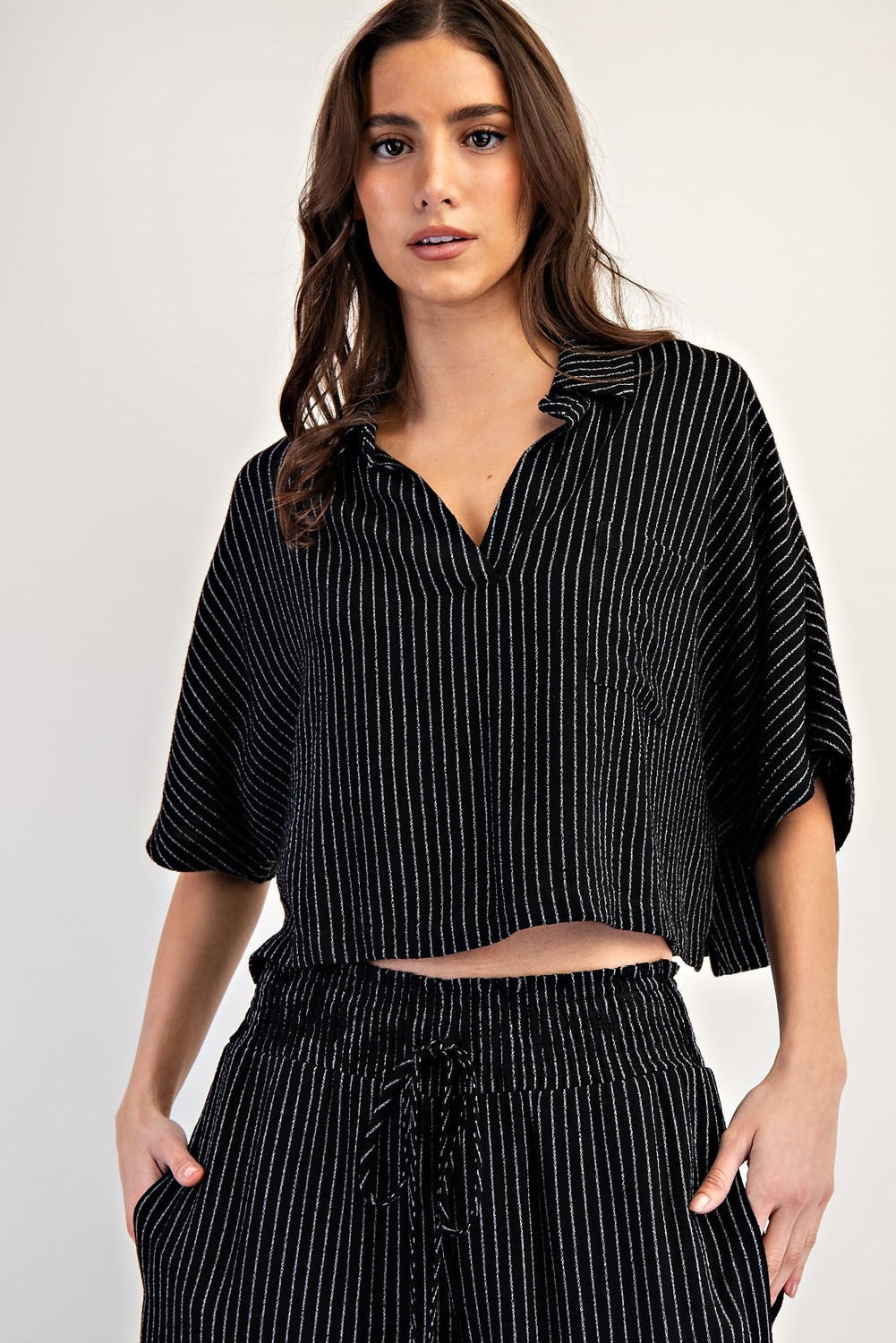 •PETRA• pinstripe collared top
