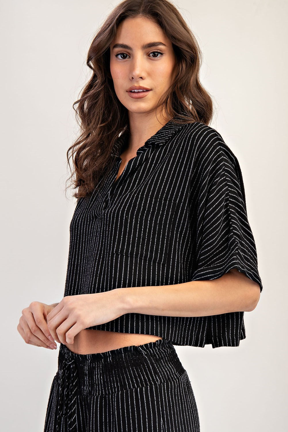 •PETRA• pinstripe collared top