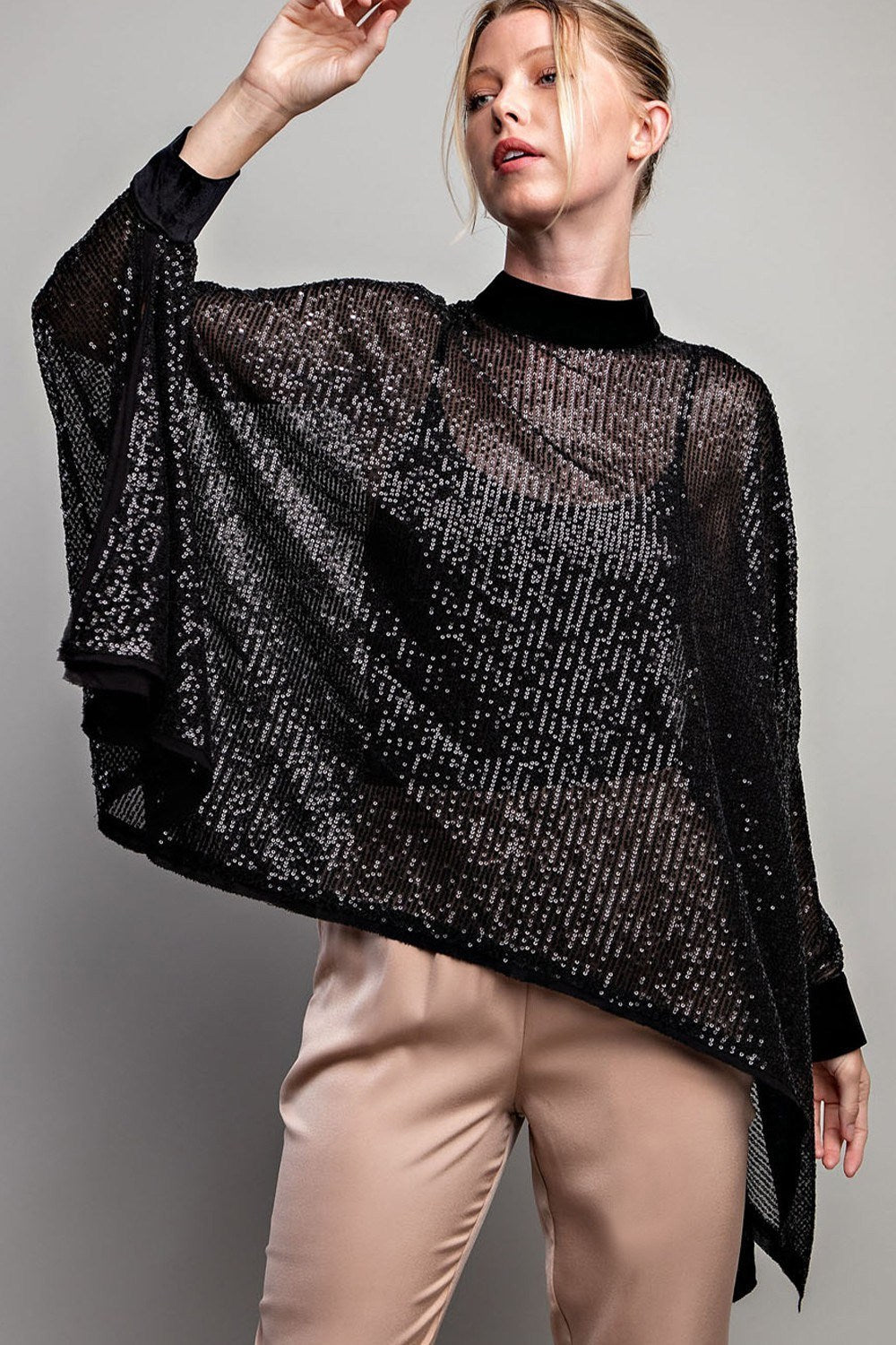 •SOREN - BLACK• sequin & velvet poncho style top