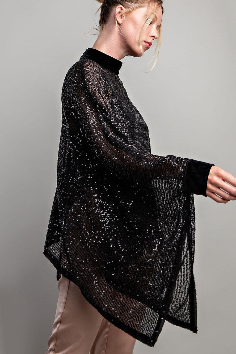 •SOREN - BLACK• sequin & velvet poncho style top