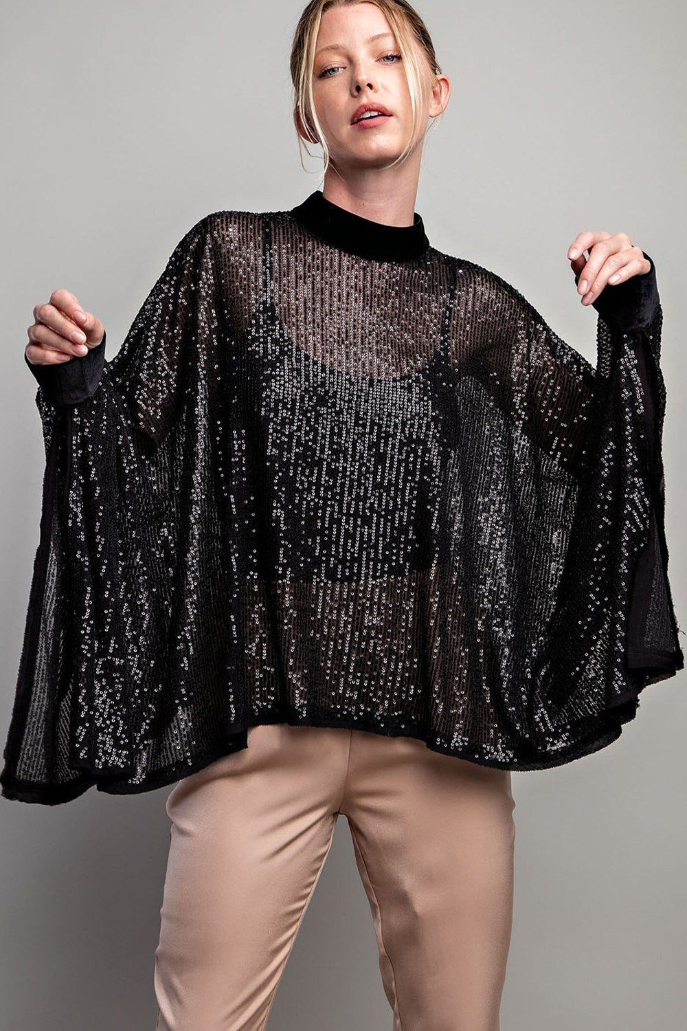 •SOREN - BLACK• sequin & velvet poncho style top