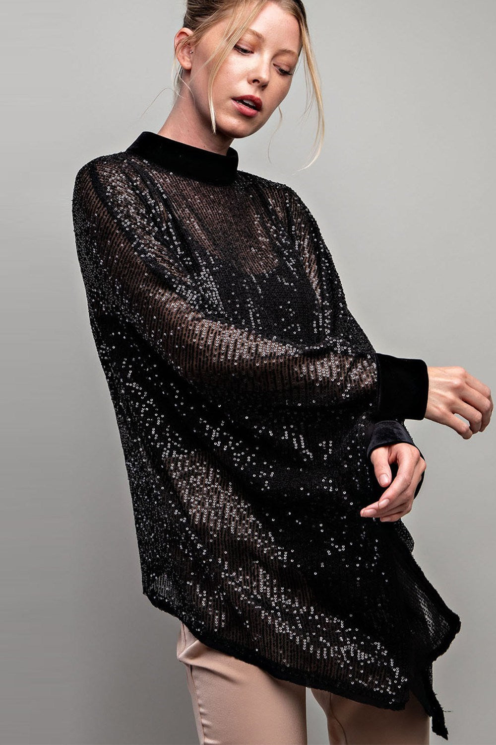 •SOREN - BLACK• sequin & velvet poncho style top