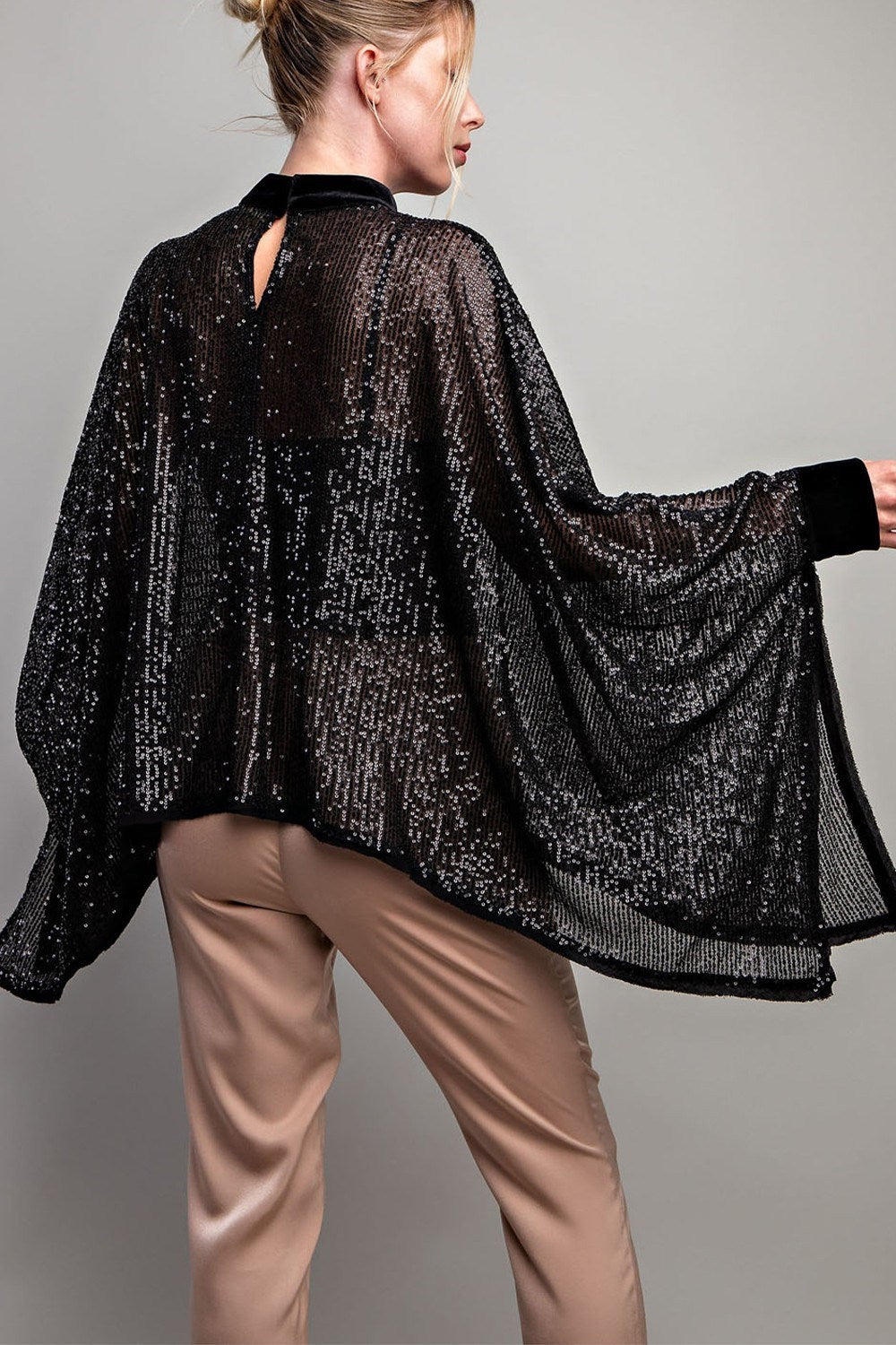 •SOREN - BLACK• sequin & velvet poncho style top