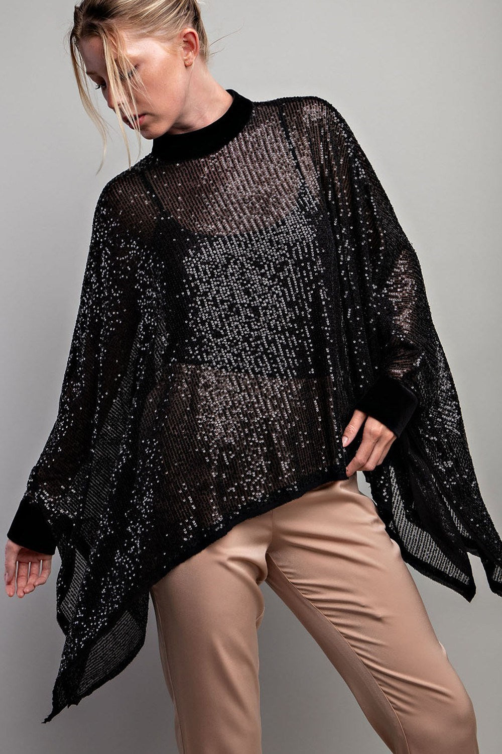 •SOREN - BLACK• sequin & velvet poncho style top