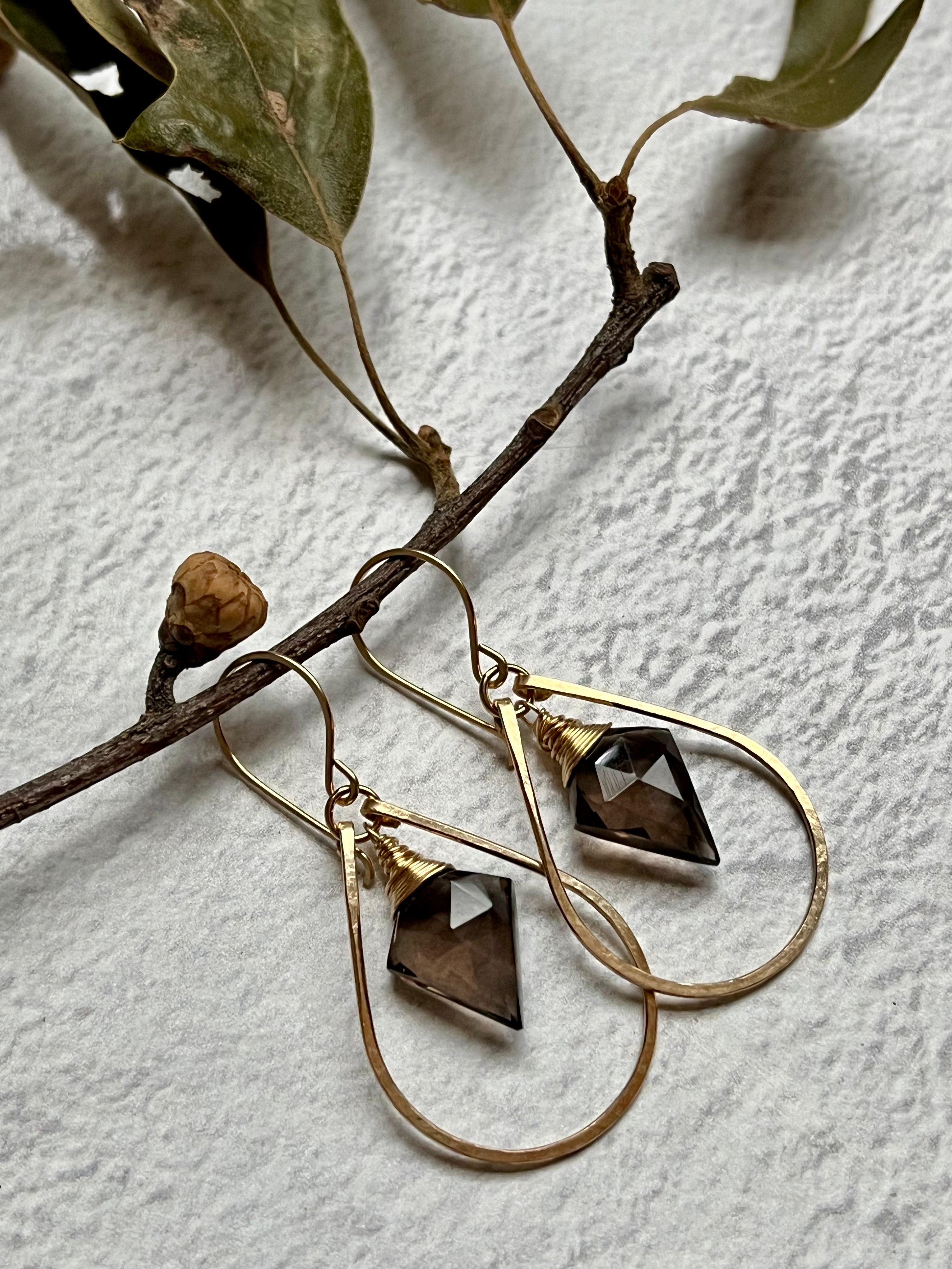 •ARROW HOOP• smoky quartz + gold earrings