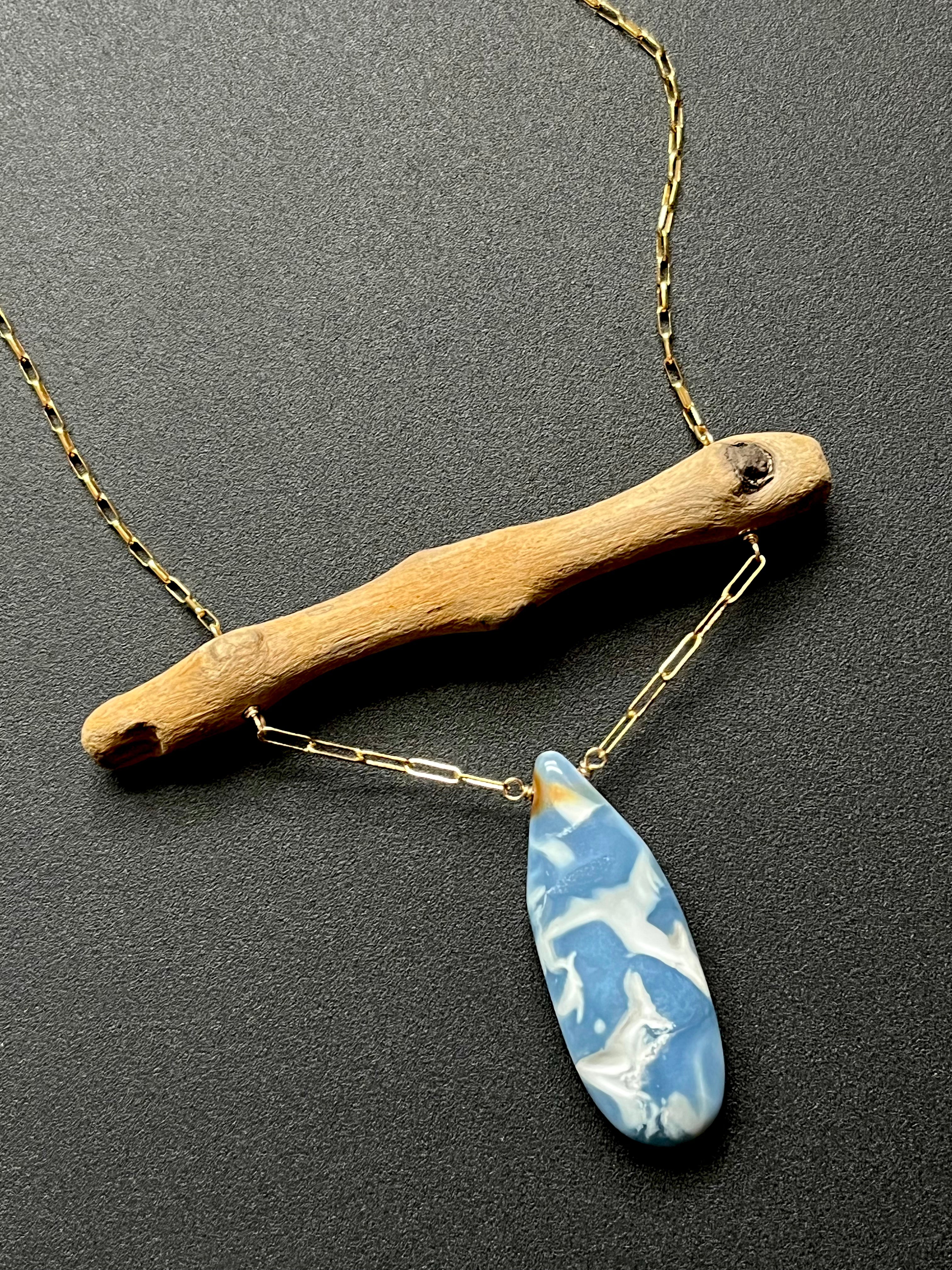 •OOAK - TOTEM• peruvian opal, driftwood + gold necklace (18"-20")