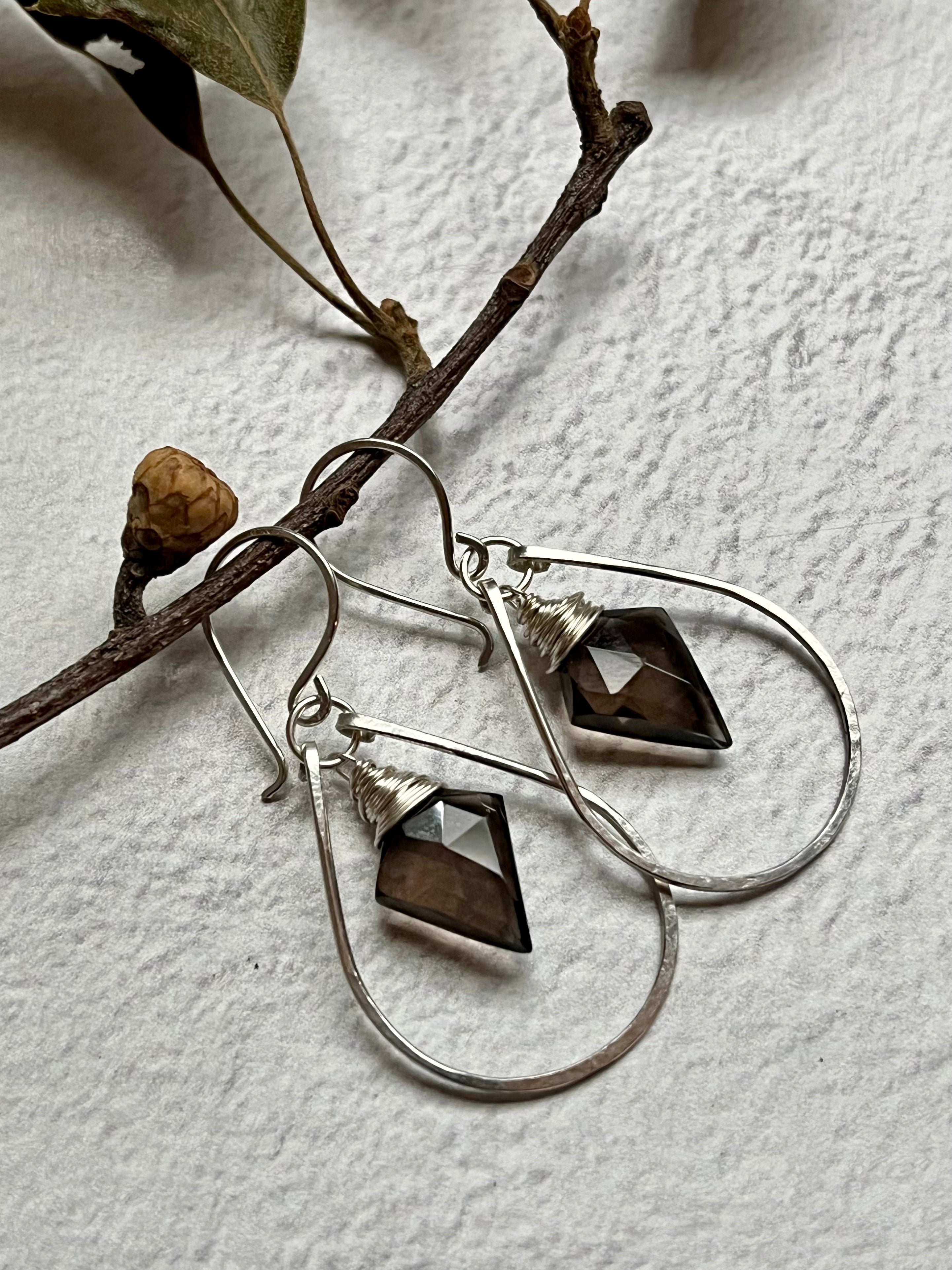 •ARROW HOOP• smoky quartz + silver earrings