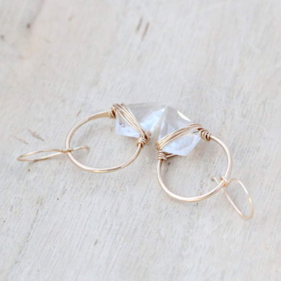 •ALBATROSS• clear quartz + gold earrings