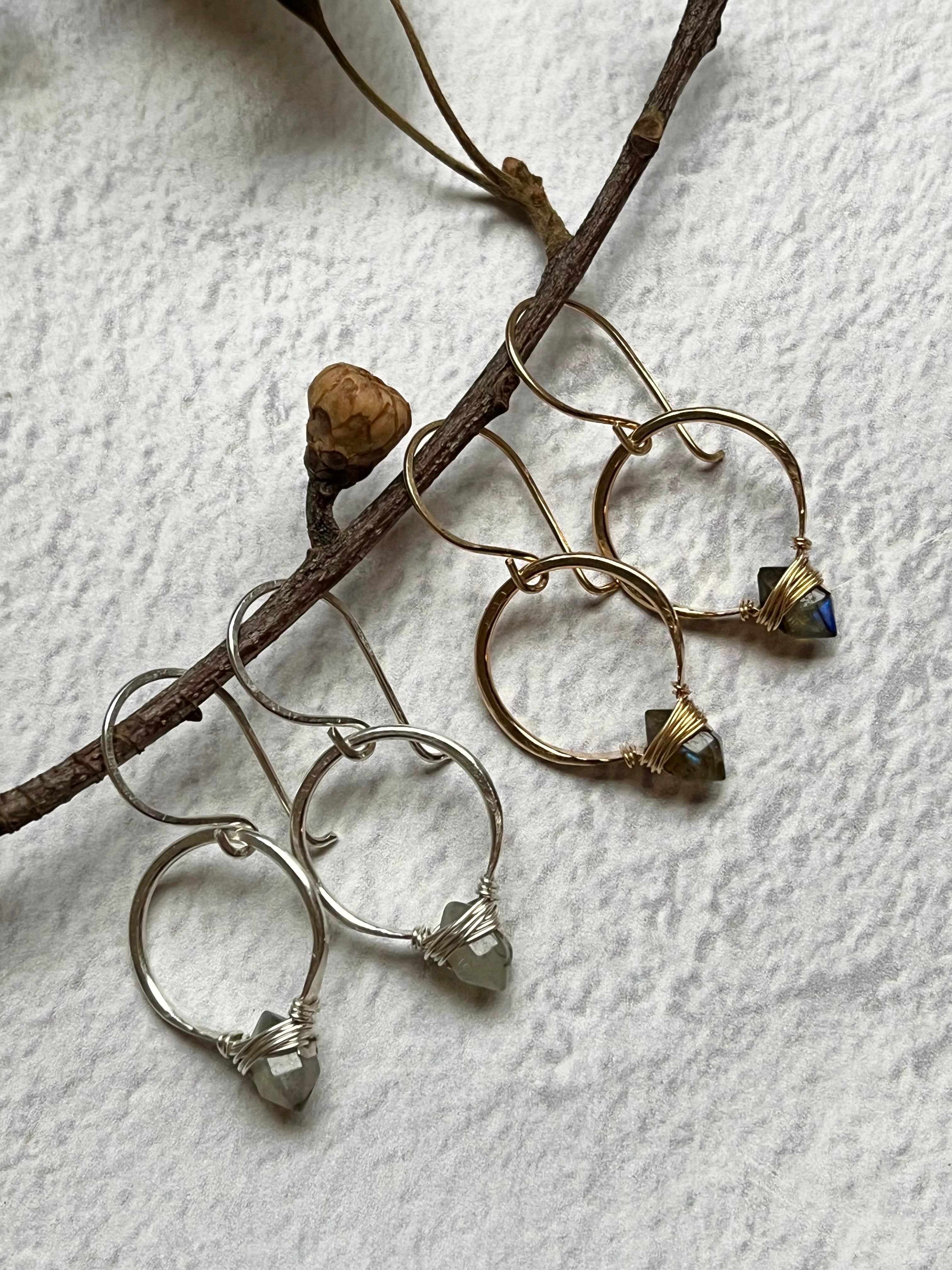 •PIKE HOOP•  labradorite + gold earrings