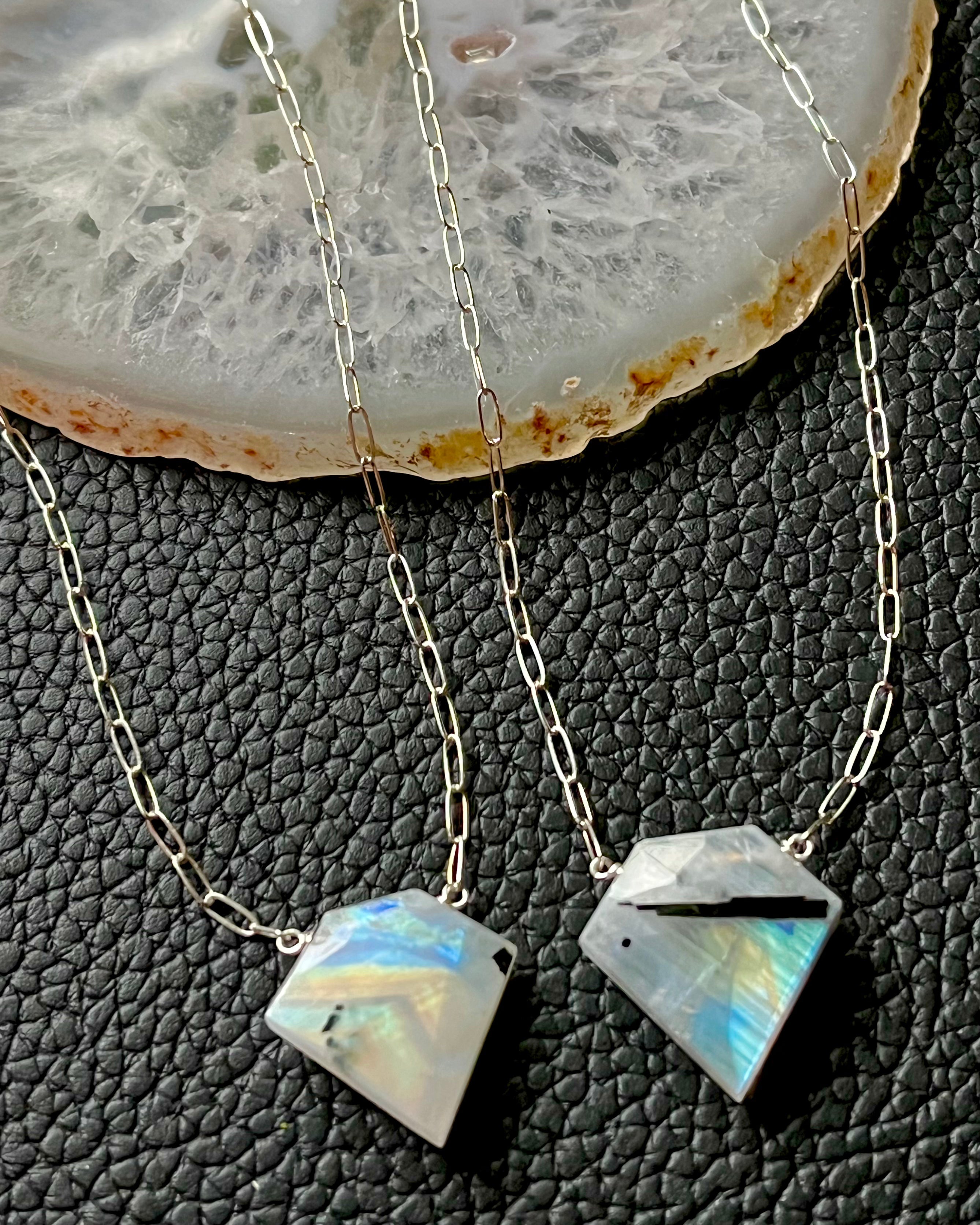 •AEON• tourmalinated rainbow moonstone + silver necklace
