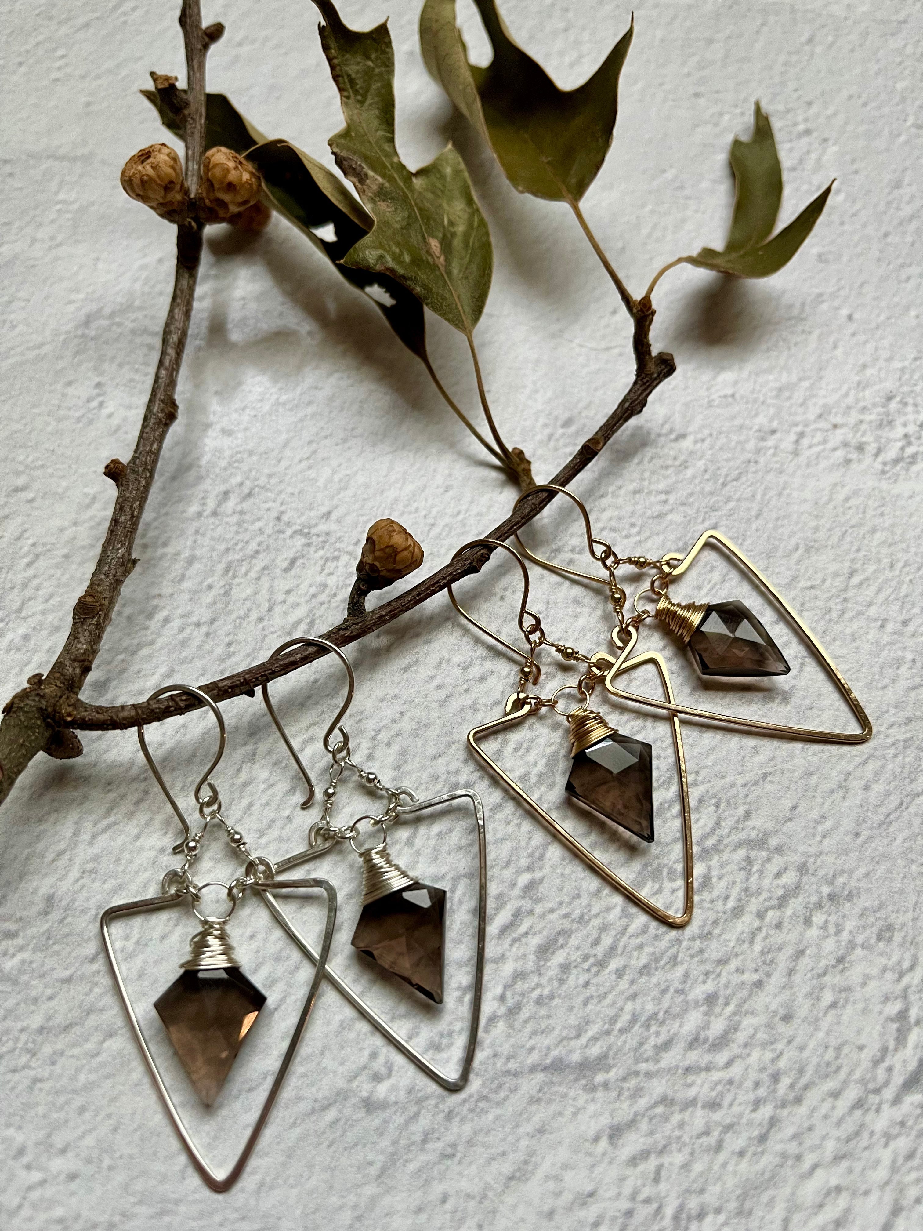 •SPEARHEAD• smoky quartz + gold earrings