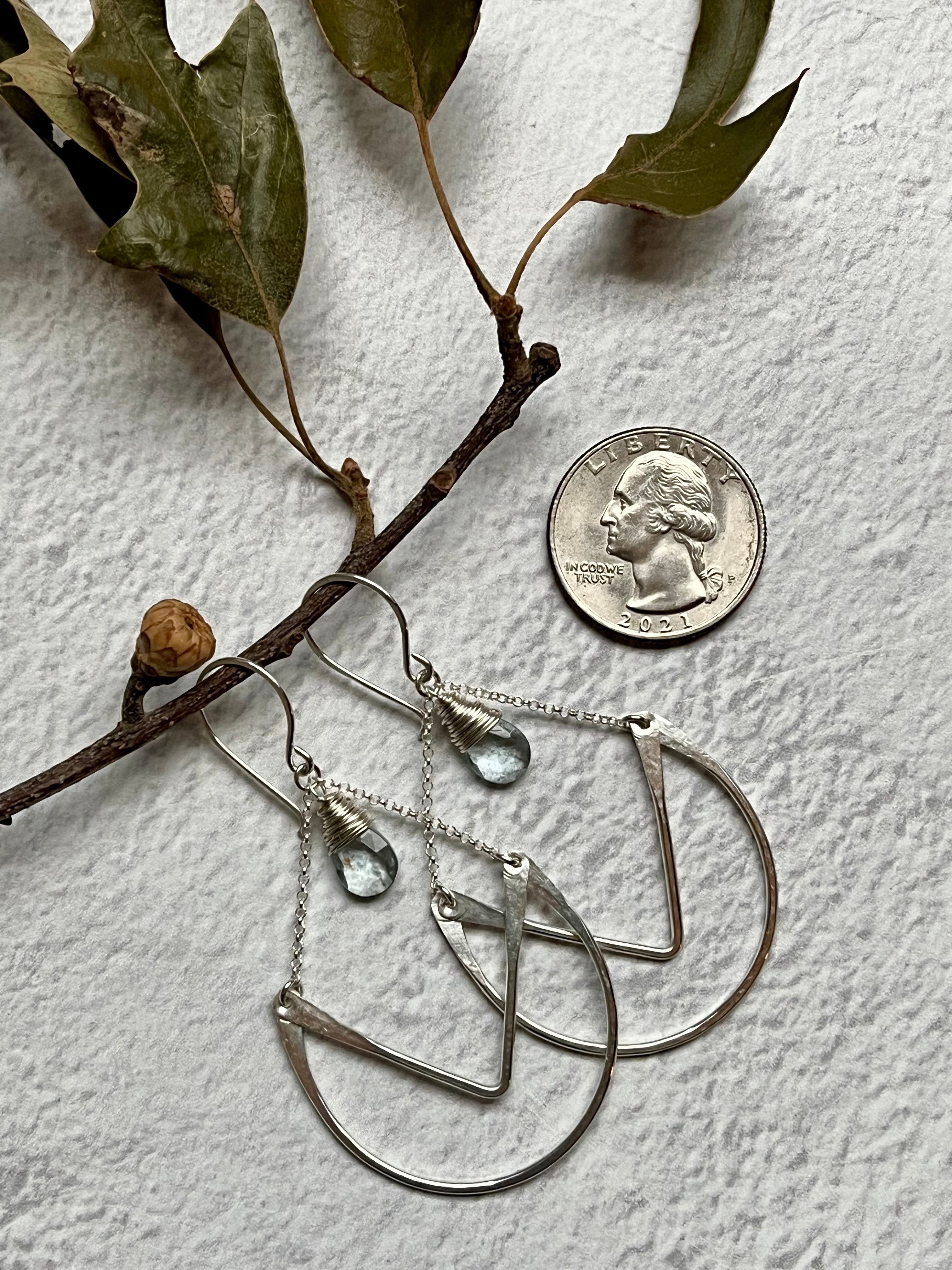•TULIP HOOP• moss aquamarine + silver earrings
